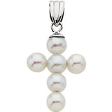 14K White 19.75x14.5mm Freshwater Cultured Pearl Cross Pendant