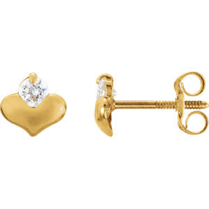 14K Yellow Youth Cubic Zirconia Heart Earrings