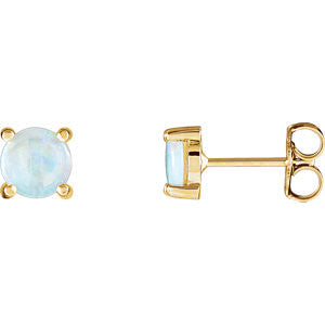 14K White 4mm Round Opal Cabochon Earrings