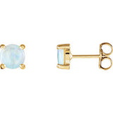 14K White 4mm Round Opal Cabochon Earrings