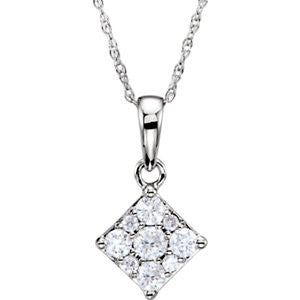 14K White 1-3 CTW Diamond Cluster Necklace