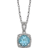 14K White Aquamarine & 1/8 CTW Diamond 18" Necklace