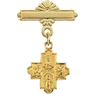 14K Yellow 12x12mm Four-Way Medal Baptismal Pin