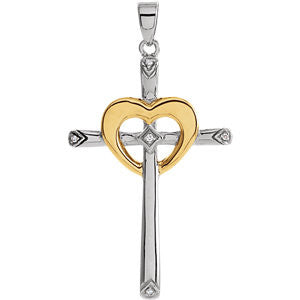 Sterling Silver-10K Yellow .015 CTW Diamond Cross Pendant with Rhodium