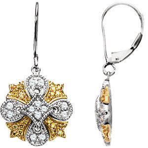 Natural Yellow & White Diamonds Lever Back Earrings