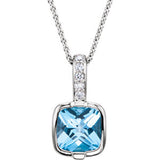 14K White Swiss Blue Topaz & .05 CTW Diamond Necklace