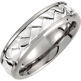 Titanium & Sterling Silver Inlay 7mm Woven Band Size 8