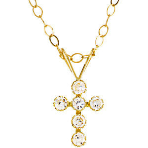 14K Yellow Youth Cubic Zirconia Cross 15" Necklace