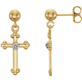 14K Yellow .01 CTW Diamond Cross Dangle Earrings