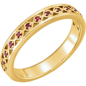 14K White 1.3 mm Ruby Stackable Ring