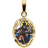 14K Yellow 13x10mm Porcelain Scapular Pendant