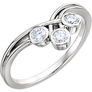 14K White 3mm Round Three-Stone Ring Mounting