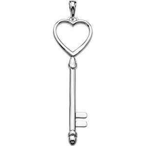 Sterling Silver 49x13mm Key & Heart Pendant