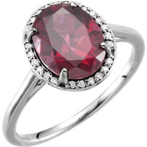 14K White Rhodolite Garnet & .06 CTW Diamond Ring