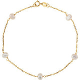 14K Yellow White Pearl Station 7" Necklace