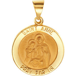 14K Yellow 15mm Round Hollow St. Anne Medal