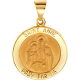 14K Yellow 15mm Round Hollow St. Anne Medal