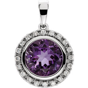 14K White Amethyst & 1-8 CTW Diamond Halo-Style Pendant