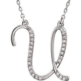 Sterling Silver Letter "U" 1-8 CTW Diamond Initial 16" Necklace