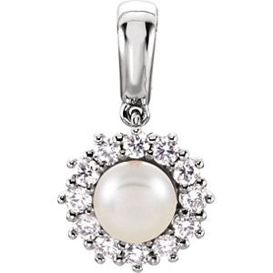 14K White Freshwater Cultured Pearl & 1/3 CTW Diamond Pendant