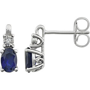 14K White Created Blue Sapphire & .02 CTW Diamond Accented Earrings