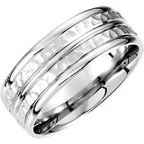 14K White 8mm Fancy Carved Band Size 10