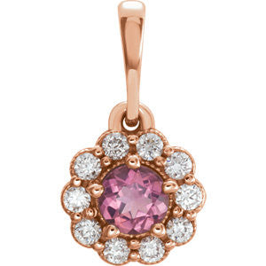 14K Rose Pink Tourmaline & 1/6 CTW Diamond Pendant