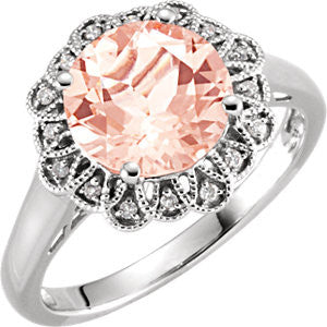 14K White Morganite & .08 CTW Diamond Ring