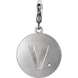 Sterling Silver Block Initial "J" Disc Charm with .005 CTW Diamond Accent