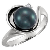 14K White Akoya Cultured Pearl & .03 CTW Diamond Ring