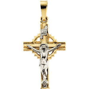 14K Yellow & White 19x13mm Crucifix Pendant