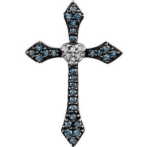 14K White Blue & White 1-8 CTW Diamond Cross Pendant