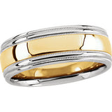 14K White & Yellow 8mm Double Milgrain Band Size 6.5