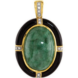 14K Yellow Russian Jadeite,Onyx & Diamond Pendant