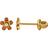 14K Yellow Imitation "July" Youth Birthstone Flower Inverness Piercing Earrings