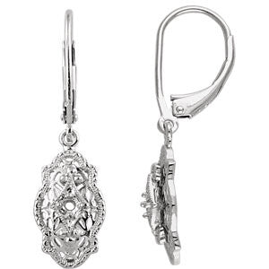 14K White Filigree Design Earring Mounting