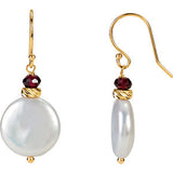 Freshwater Cultured Coin Pearl & Rhodolite Garnet Earrings