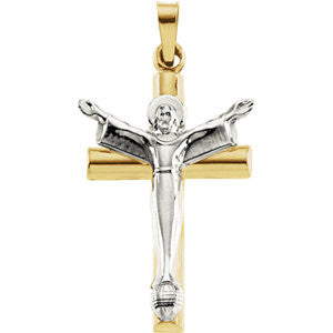 14K White & Yellow 24.75x17mm Risen Christ Crucifix Pendant