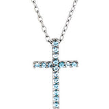 14K White Aquamarine Cross 16" Necklace