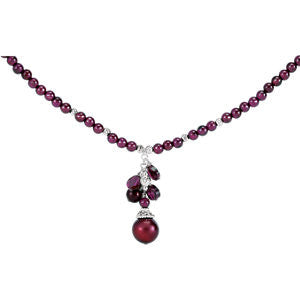 Sterling Silver Freshwater Cultured Pearl & Rhodolite Garnet 16-18" Necklace