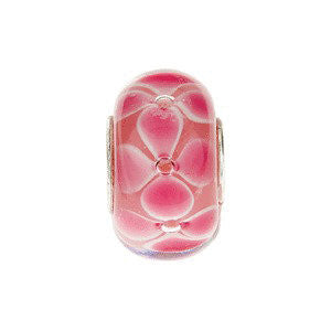 Sterling Silver 14x9mm Pink Flower Glass Bead