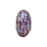 Sterling Silver 14x7mm Purple Mosaic Mother of Pearl Bead