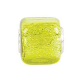 Sterling Silver 12x12mm Yellow Square Glass Bead