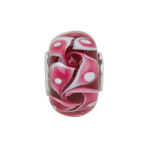 Sterling Silver 14x10mm Red Swirl Glass Bead