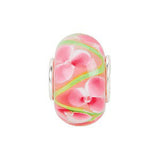 Sterling Silver 14x10mm Pink and Green Flower Glass Bead