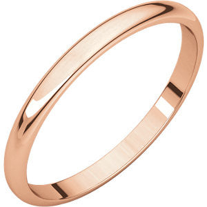 14K Rose 2mm Half Round Light Band