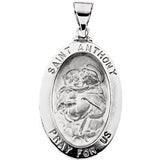 14K White 23x16mm Hollow Oval St. Anthony Medal