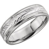 14K Yellow Leaf Design Comfort-Fit Milgrain Band Size 10