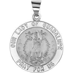 14K Yellow 15mm Round Hollow Our Lady of Guadalupe Medal