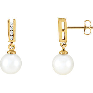 14K Yellow Akoya Cultured Pearl & 1-8 CTW Diamond Earrings